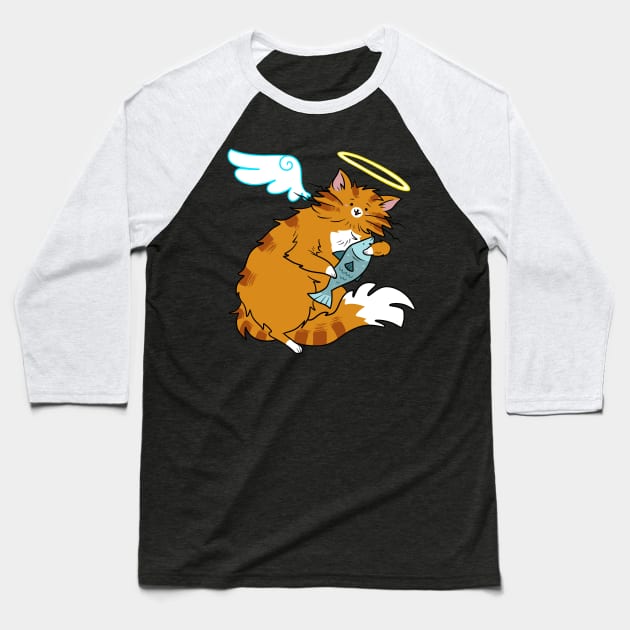 Fluffy Orange Tabby Cat Angel Baseball T-Shirt by saradaboru